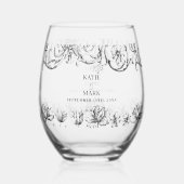 Elegant  kalligrafie script bruiloft wijnglas zonder voet (Achterkant)