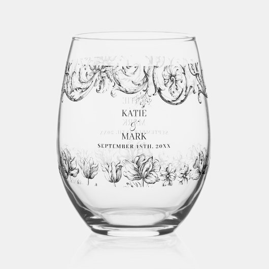 Elegant  kalligrafie script bruiloft wijnglas zonder voet (Achterkant)