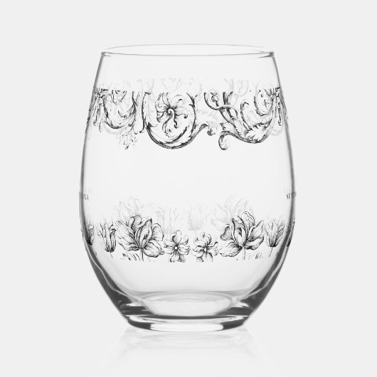 Elegant  kalligrafie script bruiloft wijnglas zonder voet (Links)