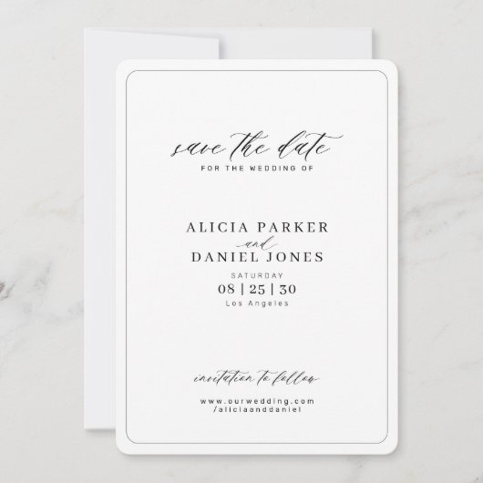 Elegant kalligrafie script eenvoudige bruiloft save the date (Voorkant)