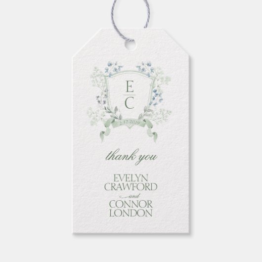 Elegant kalligrafie script Floral Crest Wedding Cadeaulabel (Voorkant)