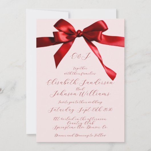 Elegant kalligrafie script rood strik roze bruilof (Voorkant)