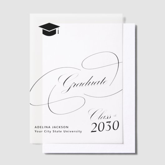 Elegant kalligrafie script zwart pet afstuderen vellum uitnodigingen (Offset)