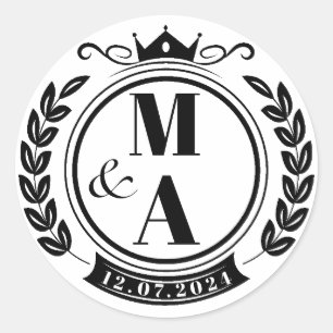 Elegant  kam krans monogram ronde sticker