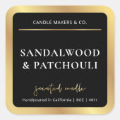 Elegant Kandle Square Label Black & Gold Script (Voorkant)