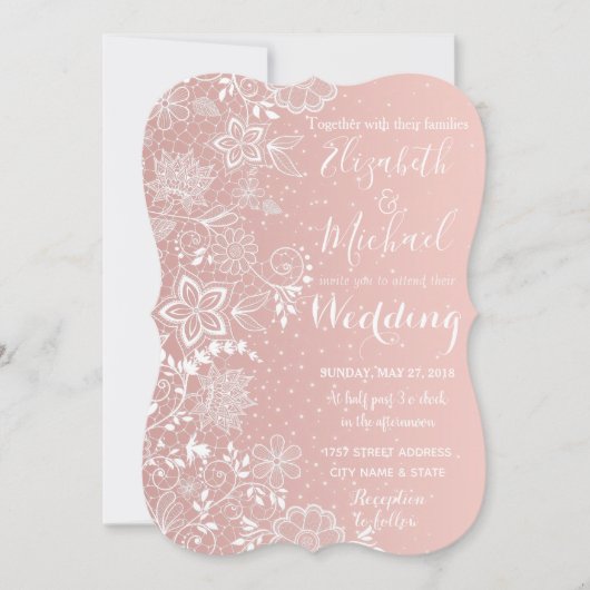 Elegant kant en confetti bruiloft kaart (Voorkant)