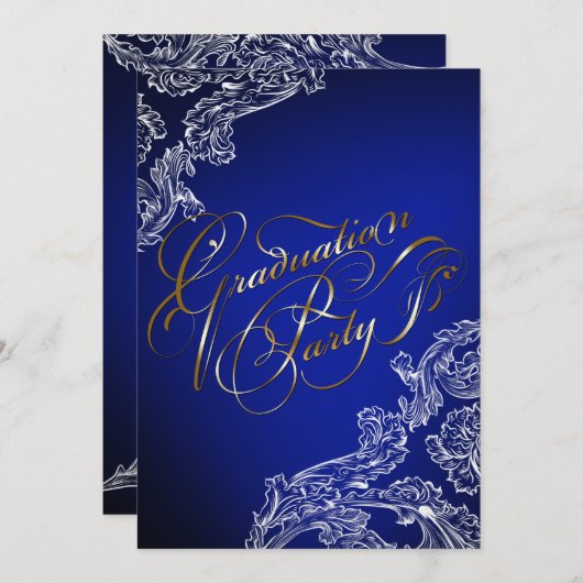 Elegant Kant en Kalligrafie Afstuderen Uitnodiging (Voorkant / Achterkant)
