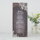 Elegant Kant hout roze glitter rustiek bruiloft me Menu (Staand voorkant)