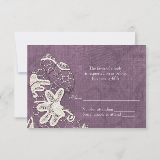 Elegant kant op Violet Background RSVP (Achterkant)