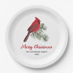 Elegant Kardinaal Bird op kerstpine Monogram Papieren Bordje