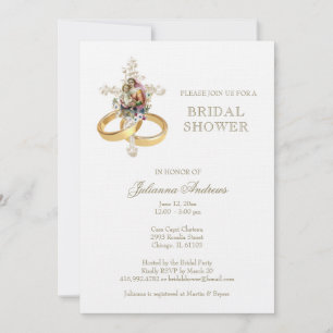 Elegant katholiek Vrijgezellenfeest Floral Gold Kaart