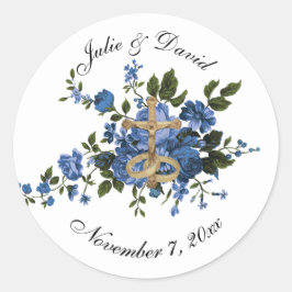 Elegant katholieke blauwe Rozen Weddenschap Label