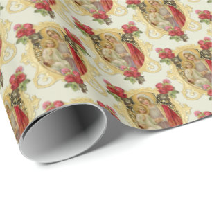 Elegant katholieke maagd Mary Jesus Red Roses Wrap Cadeaupapier