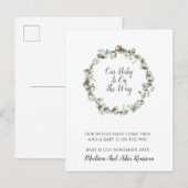 Elegant katoenen groen Lijst Zwangerschap Aankondigingskaart (Voorkant / Achterkant)