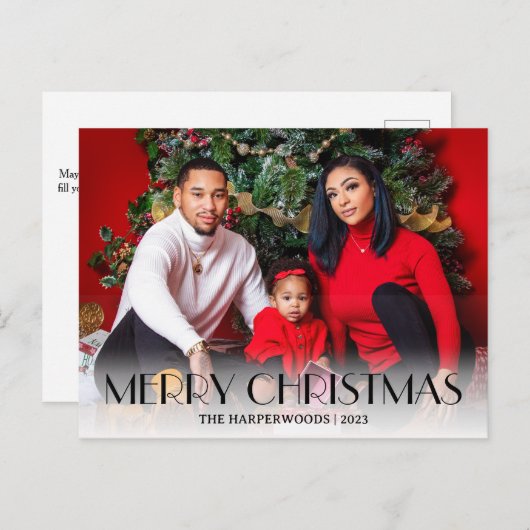 Elegant Kerst Feestdagen Script Familie Een foto (Voorkant / Achterkant)