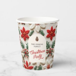 Elegant Kerst Party Rode Bloemen Papier Cup Papieren Bekers