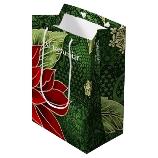 Elegant kerst Poinsettia Medium Cadeauzakje (Voorkant Gekanteld)