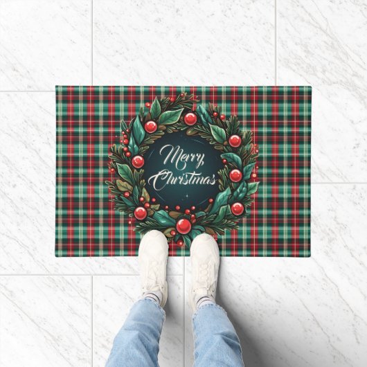 Elegant Kerst Rood en Groen Plaid Deurmat (Binnen)