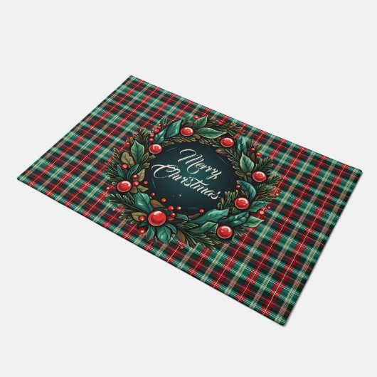 Elegant Kerst Rood en Groen Plaid Deurmat (Schuin)