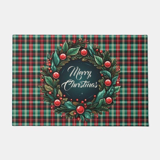 Elegant Kerst Rood en Groen Plaid Deurmat (Voorkant)