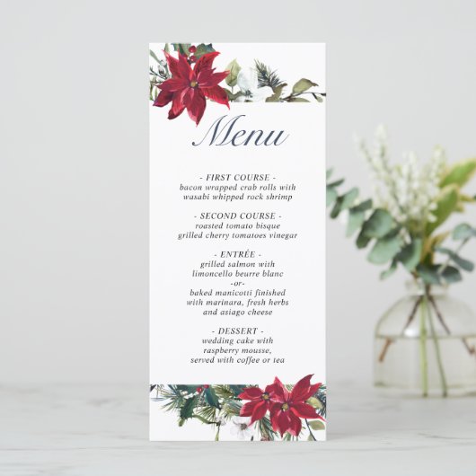 Elegant Kerst Rood Poinsettia Bruiloft Diner Me Menu (Staand voorkant)