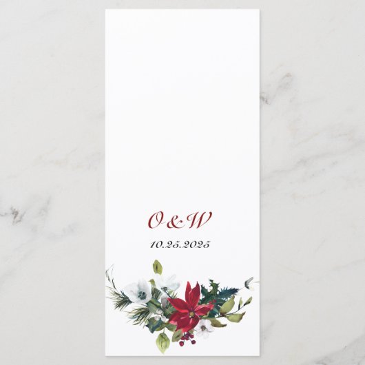 Elegant Kerst Rood Poinsettia Bruiloft Diner Me Menu (Achterkant)