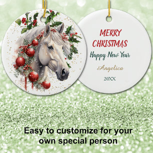 Elegant kerst wit paard keramisch ornament