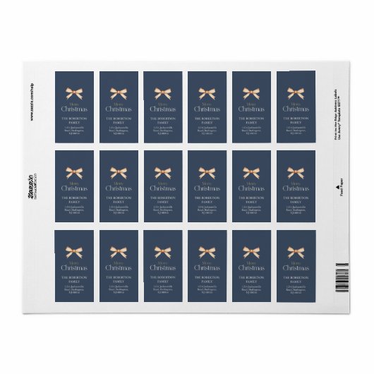 Elegant kerstadreslabel met gouden boog etiket (Full Sheet)