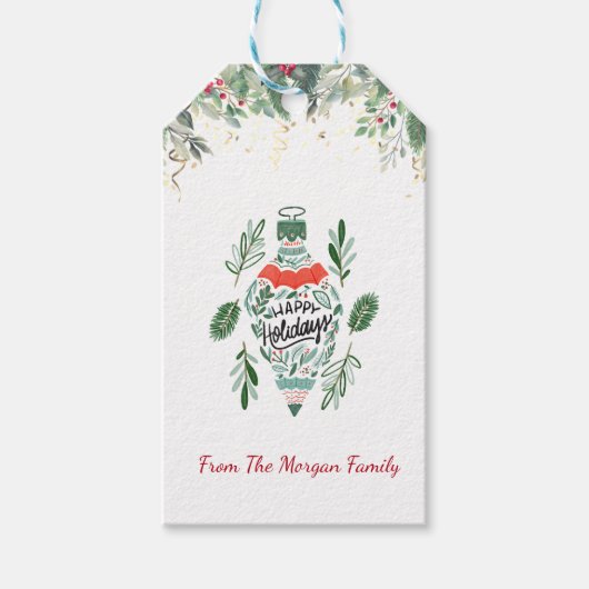Elegant, kerstbal, pijnboomtakken, Confetti Cadeaulabel (Voorkant)