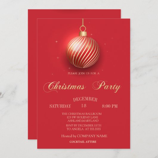 Elegant kerstbal Red Kerstmis Company Party Kaart (Voorkant / Achterkant)