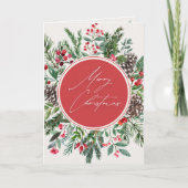 Elegant kerstblad bessen bladeren feestdagen kaart (Voorkant)