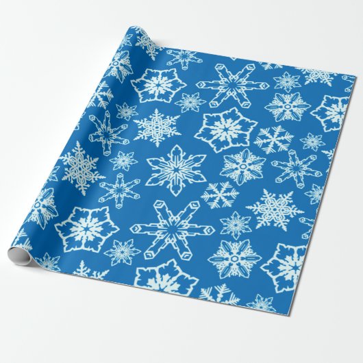 Elegant Kerstblauw en wit Snowflake Pattern Cadeaupapier (Uitgerold)