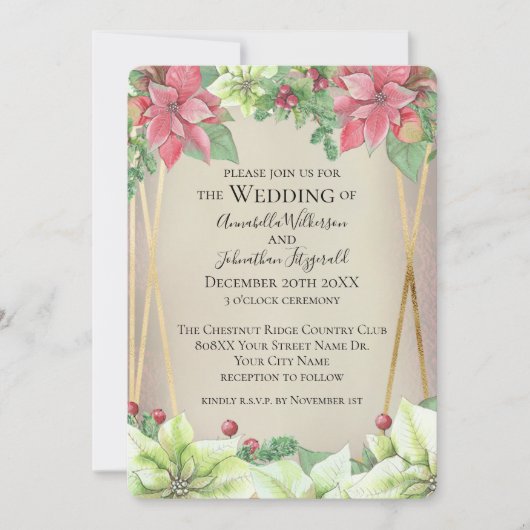 Elegant kerstbloemen met goud en Bourgogne Kaart (Voorkant)