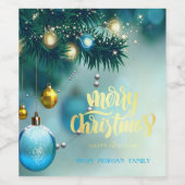 Elegant kerstboom, ballen, sterren wijn etiket (Enkel label)