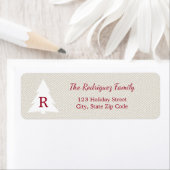 Elegant kerstboom Burgundy Monogram op beige Etiket (Insitu)