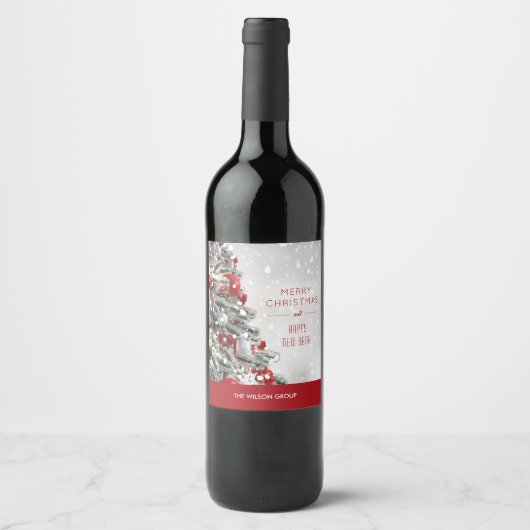 Elegant kerstboom relatiegeschenk wijn etiket (Voorkant)