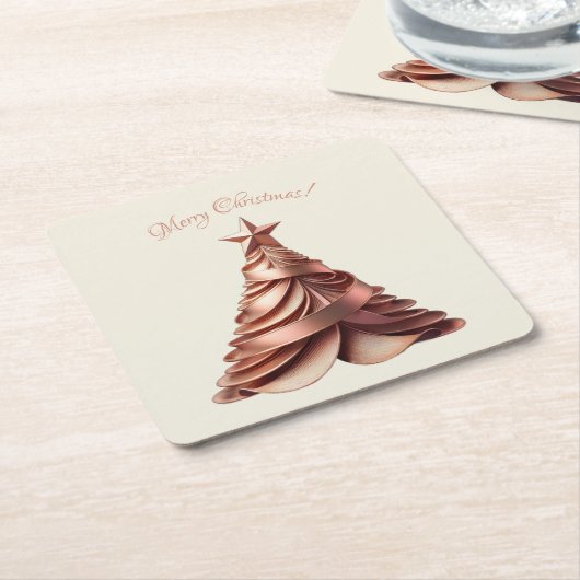Elegant kerstboom-Roos goud Vierkante Kartonnen Onderzetter (Schuin)