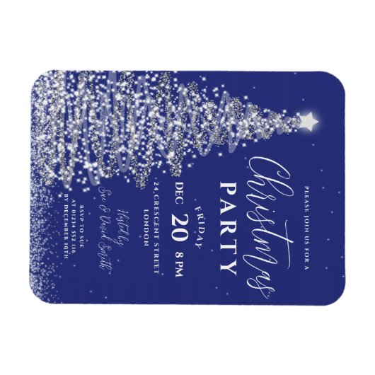 Elegant kerstboom Silver Navy Holiday Invite Magneet (Horizontaal)