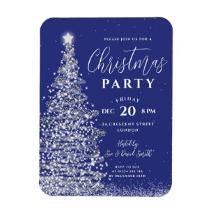Elegant kerstboom Silver Navy Holiday Invite Magneet