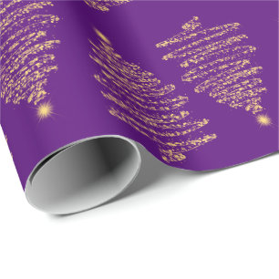Elegant kerstboom Sparkle Gold Paars Cadeaupapier