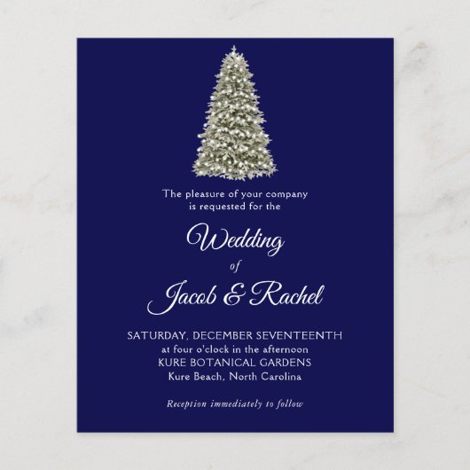 Elegant kerstboomblauw budget Weddenschap uitnodig (Voorkant)