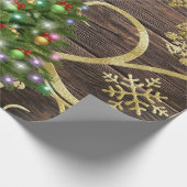 Elegant kerstboomblauw - houten gouddesign cadeaupapier (Hoek)