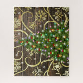 Elegant kerstboomblauw - houten gouddesign legpuzzel (Verticaal)
