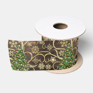 Elegant kerstboomblauw - houten gouddesign lint
