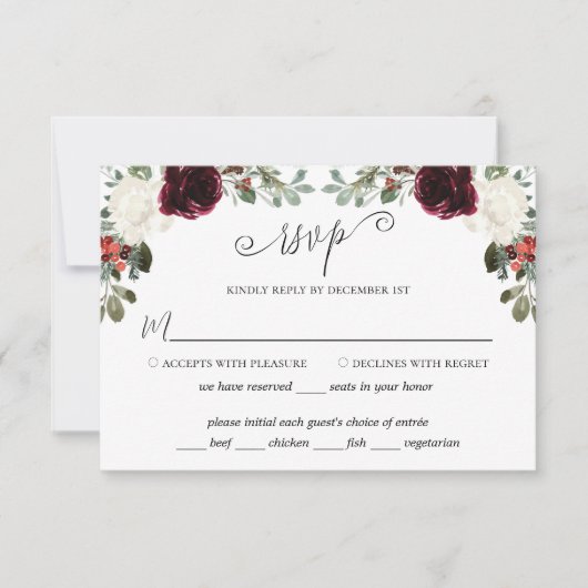 Elegant kerstbruiloft RSVP kaartje (Voorkant)