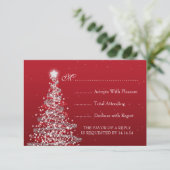 Elegant kerstbruiloft RSVP Red Silver Kaartje (Staand voorkant)