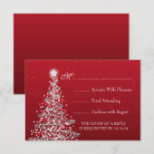 Elegant kerstbruiloft RSVP Red Silver Kaartje (Voorkant / Achterkant)
