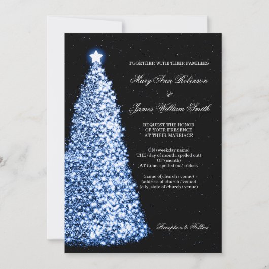 Elegant kerstbruiloft Sparkle Blue Kaart (Voorkant)