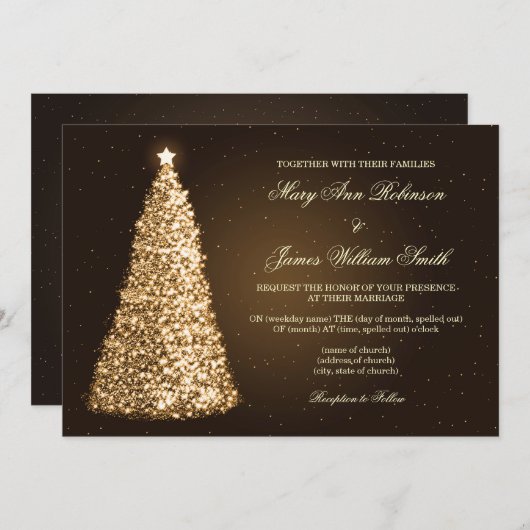 Elegant kerstbruiloft Sparkle Gold Kaart (Voorkant / Achterkant)