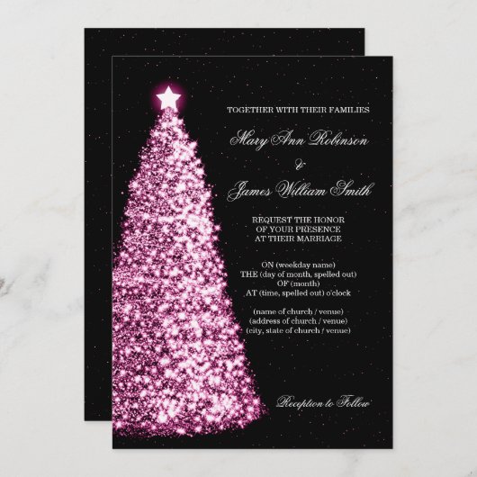 Elegant kerstbruiloft Sparkle Pink Kaart (Voorkant / Achterkant)